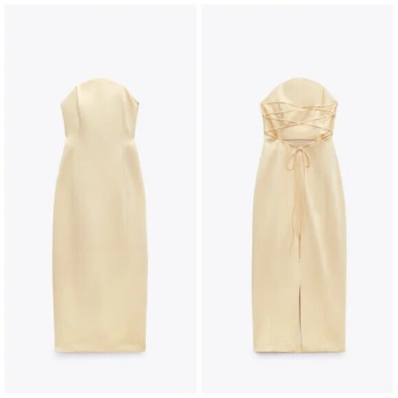ZARA STRAPLESS SATIN EFFECT MIDI DRESS - Picture 10 of 16